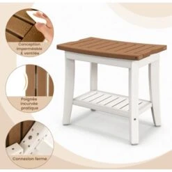 COSTWAY Tabouret Salle De Bain à 2 Niveaux, Petit Tabouret De Douche Imperméable Antidérapant Avec Étagère Rangement, Chaise Banc Salle De Bain Siège De Douche Baignoire Spa Étanche, Marron & Blanc -Wenko || Grohe || HOMCOM Soldes 100227107 4
