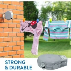 Corde à Linge Rétractable De 12 M Pour Vêtements, Étendoir à Linge Très Robuste Et Résistant, Mécanisme Rétractable Automatique, Installation Facile Sur Murs, Séchoir De Jardin -Wenko || Grohe || HOMCOM Soldes 100266158 3