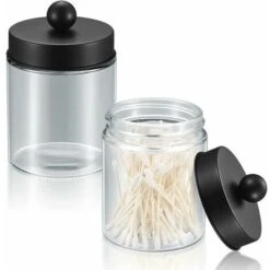 2 Pièces Porte-coton-tige En Verre, Distributeur De Cotons-tiges, Boîte De Rangement Pour Cotons-tiges Maquillage, Boules De Coton, Q-Tips, écouvillons D'oreille - MODOU