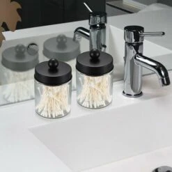 2 Pièces Porte-coton-tige En Verre, Distributeur De Cotons-tiges, Boîte De Rangement Pour Cotons-tiges Maquillage, Boules De Coton, Q-Tips, écouvillons D'oreille - MODOU -Wenko || Grohe || HOMCOM Soldes 100341893 4
