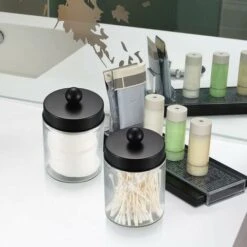 2 Pièces Porte-coton-tige En Verre, Distributeur De Cotons-tiges, Boîte De Rangement Pour Cotons-tiges Maquillage, Boules De Coton, Q-Tips, écouvillons D'oreille - MODOU -Wenko || Grohe || HOMCOM Soldes 100341893 5