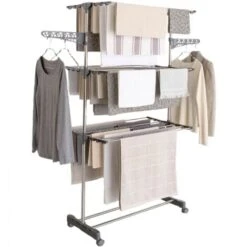 Séchoir à Linge Inox MAXIMA Gris étendoir Pliable H.145 CM