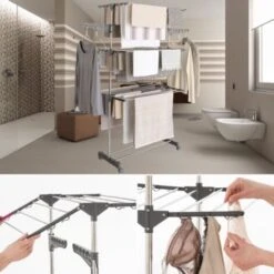 Séchoir à Linge Inox MAXIMA Gris étendoir Pliable H.145 CM -Wenko || Grohe || HOMCOM Soldes 10759078 5