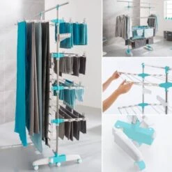 Séchoir à Linge Blanc/bleu 4 Niveaux Réglables XXL + Barre Télescopique -Wenko || Grohe || HOMCOM Soldes 13188196 3