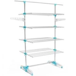 Séchoir à Linge Blanc/bleu 4 Niveaux Réglables XXL + Barre Télescopique -Wenko || Grohe || HOMCOM Soldes 13188196 4