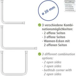 WENKO Barre De Douche Angle Universelle, Tringle Douche Angle, Longueur Adaptable Avec 3 Possibilités De Combinaison, à Percer, Matériel De Fixation Inclus, Aluminium - Plastique, Ø 2 Cm, Noir -Wenko || Grohe || HOMCOM Soldes 15852869 3