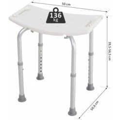 HOMCOM Siège De Douche Réglable En Hauteur Tabouret De Douche Ergonomique Pieds Antidérapants Charge Max. 136 Kg Alu HDPE Blanc -Wenko || Grohe || HOMCOM Soldes 17698675 3