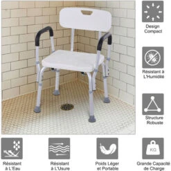 HOMCOM Chaise De Douche Siège De Douche Ergonomique Hauteur Réglable Pieds Antidérapants Charge Max. 135 Kg Alu HDPE Blanc -Wenko || Grohe || HOMCOM Soldes 18252863 4