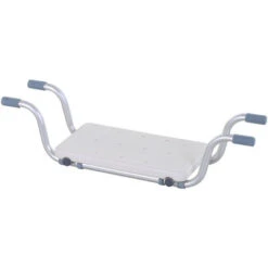 HOMCOM Siège De Baignoire - Siège De Bain Suspendu Réglable - Tabouret De Salle De Bain - Dim. 71-81L X 22l X 18H Cm - Alu. HDPE Blanc
