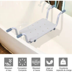 HOMCOM Siège De Baignoire - Siège De Bain Suspendu Réglable - Tabouret De Salle De Bain - Dim. 71-81L X 22l X 18H Cm - Alu. HDPE Blanc -Wenko || Grohe || HOMCOM Soldes 18261298 5