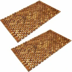 2x Tapis De Salle De Bain - Tapis De Sol Antidérapant En Bois D'acacia - 80x50cm