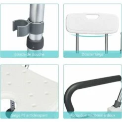 COSTWAY Chaise De Douche Avec Accoudoir, Hauteur Ajustable, Cadre En Aluminium, Siège Avec Dossier Amovible, Capacité Portante De 100kg -Wenko || Grohe || HOMCOM Soldes 20586751 3