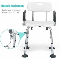 COSTWAY Chaise De Douche Avec Accoudoir, Hauteur Ajustable, Cadre En Aluminium, Siège Avec Dossier Amovible, Capacité Portante De 100kg -Wenko || Grohe || HOMCOM Soldes 20586751 5