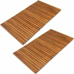 2x Tapis De Bain En Bois D'acacia Résistant 80 Cm X 50 Cm Pieds Antidérapants