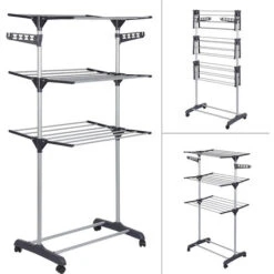 Séchoir Mobile Etendoir à Linge Étendage à Linge Pliant Support à Chaussure En Acier Inox - Gris