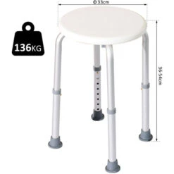 HOMCOM Tabouret De Douche Réglable En Hauteur Siège De Douche Ergonomique Pieds Antidérapants Charge Max. 136 Kg Alu HDPE Blanc -Wenko || Grohe || HOMCOM Soldes 25007020 3