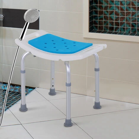 HOMCOM Siège De Douche Réglable En Hauteur Tabouret De Douche Ergonomique Pieds Antidérapants Charge Max. 136 Kg Alu HDPE Blanc Bleu 4 HOMCOM Siège De Douche Réglable En Hauteur Tabouret De Douche Ergonomique Pieds Antidérapants Charge Max. 136 Kg Alu HDPE Blanc Bleu – Image 2