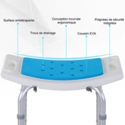 HOMCOM Siège De Douche Réglable En Hauteur Tabouret De Douche Ergonomique Pieds Antidérapants Charge Max. 136 Kg Alu HDPE Blanc Bleu 11 HOMCOM Siège De Douche Réglable En Hauteur Tabouret De Douche Ergonomique Pieds Antidérapants Charge Max. 136 Kg Alu HDPE Blanc Bleu -Wenko || Grohe || HOMCOM Soldes 28443611 5