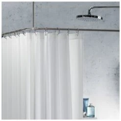 Spirella Barre Tringle Pour Rideau De Douche D'angle à Fixer En Inox SLIM 90x90cm Chromé - Support Plafond & Anneaux Rideaux Inclus