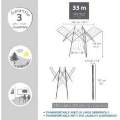 MSV Etendoir à Linge Accordéon Extensible 33m Blanc -Wenko || Grohe || HOMCOM Soldes 30100834 3