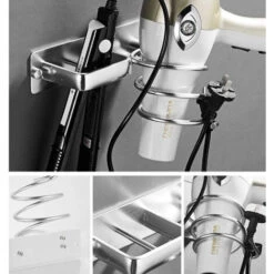 Support Mural De Seche-Cheveux De Salle De Bain Espace En Aluminium Support De Lisseur De Cheveux Stockage Etagere De Salle De Bain Accessoires Argent -Wenko || Grohe || HOMCOM Soldes 32389694 4