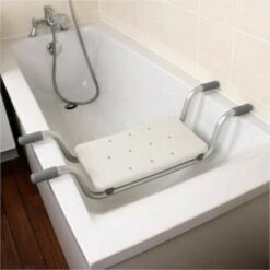 Siège De Baignoire - Siège De Bain Suspendu Réglable - Tabouret De Salle De Bain - Dim. 73-83L X 22l X 18H Cm - Blanc