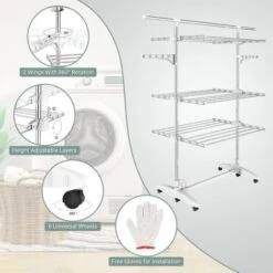 Etendoir à Linge, Etendage à Linge, 3 étagères, Blanc, Avec Des Ailes Et Une Barre Supérieure étendue, Matériau: Tubes En Acier Inoxydable -Wenko || Grohe || HOMCOM Soldes 35077278 3