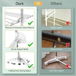 Etendoir à Linge, Etendage à Linge, 3 étagères, Blanc, Avec Des Ailes Et Une Barre Supérieure étendue, Matériau: Tubes En Acier Inoxydable -Wenko || Grohe || HOMCOM Soldes 35077278 4