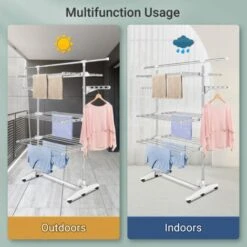 Etendoir à Linge, Etendage à Linge, 3 étagères, Blanc, Avec Des Ailes Et Une Barre Supérieure étendue, Matériau: Tubes En Acier Inoxydable -Wenko || Grohe || HOMCOM Soldes 35077278 5