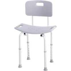 HOMCOM Chaise De Douche Siège De Douche Ergonomique Hauteur Réglable Pieds Antidérapants Charge Max. 136 Kg Alu HDPE Gris