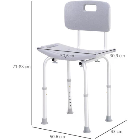 HOMCOM Chaise De Douche Siège De Douche Ergonomique Hauteur Réglable Pieds Antidérapants Charge Max. 136 Kg Alu HDPE Gris 4 HOMCOM Chaise De Douche Siège De Douche Ergonomique Hauteur Réglable Pieds Antidérapants Charge Max. 136 Kg Alu HDPE Gris – Image 2