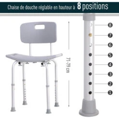 HOMCOM Chaise De Douche Siège De Douche Ergonomique Hauteur Réglable Pieds Antidérapants Charge Max. 136 Kg Alu HDPE Gris 10 HOMCOM Chaise De Douche Siège De Douche Ergonomique Hauteur Réglable Pieds Antidérapants Charge Max. 136 Kg Alu HDPE Gris -Wenko || Grohe || HOMCOM Soldes 36695941 4