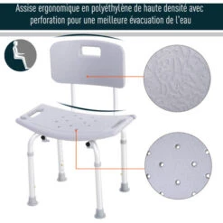 HOMCOM Chaise De Douche Siège De Douche Ergonomique Hauteur Réglable Pieds Antidérapants Charge Max. 136 Kg Alu HDPE Gris 11 HOMCOM Chaise De Douche Siège De Douche Ergonomique Hauteur Réglable Pieds Antidérapants Charge Max. 136 Kg Alu HDPE Gris -Wenko || Grohe || HOMCOM Soldes 36695941 5