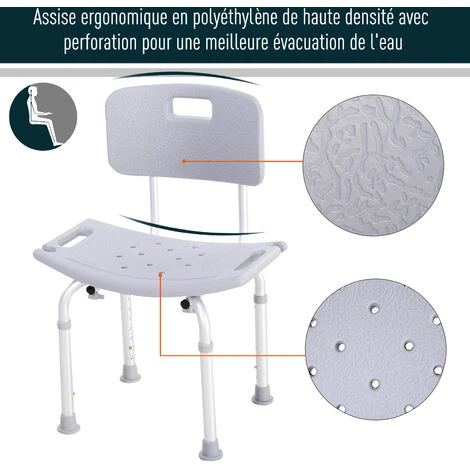 HOMCOM Chaise De Douche Siège De Douche Ergonomique Hauteur Réglable Pieds Antidérapants Charge Max. 136 Kg Alu HDPE Gris 7 HOMCOM Chaise De Douche Siège De Douche Ergonomique Hauteur Réglable Pieds Antidérapants Charge Max. 136 Kg Alu HDPE Gris – Image 5
