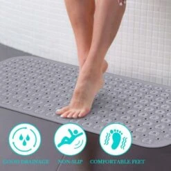 Tapis De Baignoire Antiderapant Tapis De Douche Extra Long Tapis De Bain Enfant Avec Ventouse Lavable En Machine Anti Moisissure Antifongique, Sans Phtalates De Latex (88 X 40 Cm, Gris) -Wenko || Grohe || HOMCOM Soldes 41341465 3