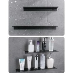 Noir Salle De Bains Étagère En Aluminium Économie D'espace Flottant Étagères Rack De Stockage Dressing Table Plateau Mural -Wenko || Grohe || HOMCOM Soldes 41869176 4