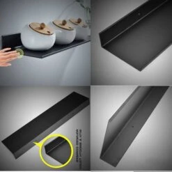 Noir Salle De Bains Étagère En Aluminium Économie D'espace Flottant Étagères Rack De Stockage Dressing Table Plateau Mural -Wenko || Grohe || HOMCOM Soldes 41869176 5