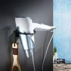 Porte Seche Cheveux, Accroche Seche Cheveux Mural, Aluminium Support Mural Seche Cheveux Noir, Porte Seche Cheveux Sans Percage Pour Toilettes, Accroche Seche Cheveux Avec Adhésif Et Vis -Wenko || Grohe || HOMCOM Soldes 41869196 5