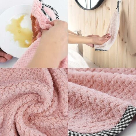 Essuie-mains 8 Pcs Absorbantes Serviette En Velours Corail Do à Suspendre Pour Cuisine Et Salle De Bain Douces Et Serviettes De Toilette Pour Le Visage 25cmX25cm Versailles(Rose/vert Clair/poudre De V 7 Essuie-mains 8 Pcs Absorbantes Serviette En Velours Corail Do à Suspendre Pour Cuisine Et Salle De Bain Douces Et Serviettes De Toilette Pour Le Visage 25cmX25cm Versailles(Rose/vert Clair/poudre De V – Image 5