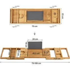 Songmics Pont De Baignoire Extensible, Plateau De Baignoire En Bambou, Rangement Pour Salle De Bain, Support Pour Verre, Livre, Tablette, Porte-savont, (75-109) X 23 X 4,5 Cm, Couleur Boisée BCB88Y -Wenko || Grohe || HOMCOM Soldes 45295370 2