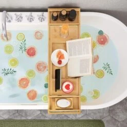 Songmics Pont De Baignoire Extensible, Plateau De Baignoire En Bambou, Rangement Pour Salle De Bain, Support Pour Verre, Livre, Tablette, Porte-savont, (75-109) X 23 X 4,5 Cm, Couleur Boisée BCB88Y -Wenko || Grohe || HOMCOM Soldes 45295370 5