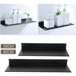 Étagère Murale Flottante Salle De Bain Étagère Rectangulaire En Aluminium Mat Tablette Murale Robuste Ultra-Mince Support De Rangement Mural Élégant Pour Cosmétiques Noir (30cm) -Wenko || Grohe || HOMCOM Soldes 47523664 2
