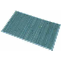 TENDANCE - Tapis De Salle De Bain En Bambou Bleu 50 X 80 Cm