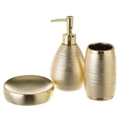 Lot De Distributeur Porte-savon Et Porte-brosse à Dents En Céramique Contemporaine Dorée