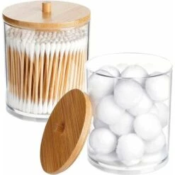 Distributeur De Pots En Coton,Triomphe 2 Pièces Boîte De Coton Tige Transparente, Boîte De Coton Tige En Plastique, Conteneur De Coton Rond, Pour Les Cosmétiques, Les Boules De Coton