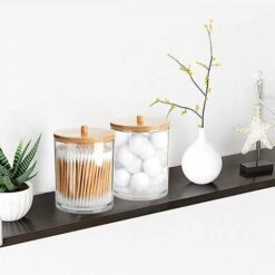 Distributeur De Pots En Coton,Triomphe 2 Pièces Boîte De Coton Tige Transparente, Boîte De Coton Tige En Plastique, Conteneur De Coton Rond, Pour Les Cosmétiques, Les Boules De Coton -Wenko || Grohe || HOMCOM Soldes 51032329 5