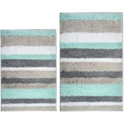 Tapis De Bain Tapis Ensemble De Tapis De Bain De 2 Pi¨¨ces En Microfibre Tapis De Douche Super Absorbant Antid¨¦rapant Lavable En Machine Pour Salle De Bain(45X65+50X80cm,Vert/Gris)
