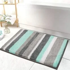 Tapis De Bain En Microfibre Tapis Tapis De Douche Pour Salle De Bain Absorbant Antid¨¦rapant Tapis De Sol Lavable En Machine(50X80cm,Vert/Gris)