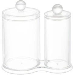 Boîte à Coton 2 Cases Ronds Rangement Maquillage Acrylique Transparent Pour Coton Tige Et Coton，Irisfr