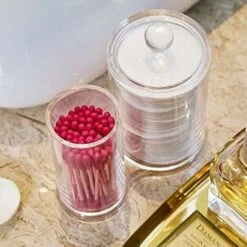 Boîte à Coton 2 Cases Ronds Rangement Maquillage Acrylique Transparent Pour Coton Tige Et Coton，Irisfr -Wenko || Grohe || HOMCOM Soldes 51218236 5